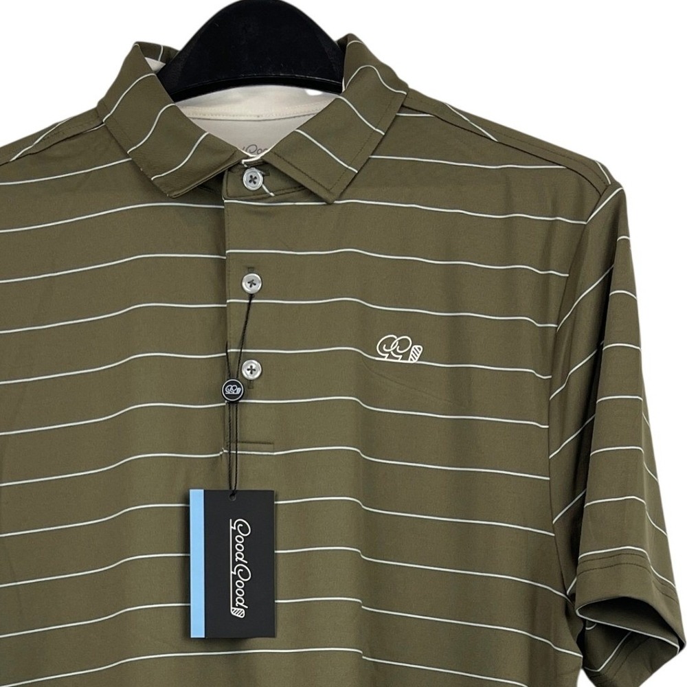 NEW Good Good Golf Polo Stance Striped Mens M Performance Olive Green $74.99